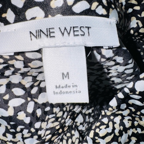 Nine West Black and White Tie Front Blouse with Notched Collar - Picture 5 of 6